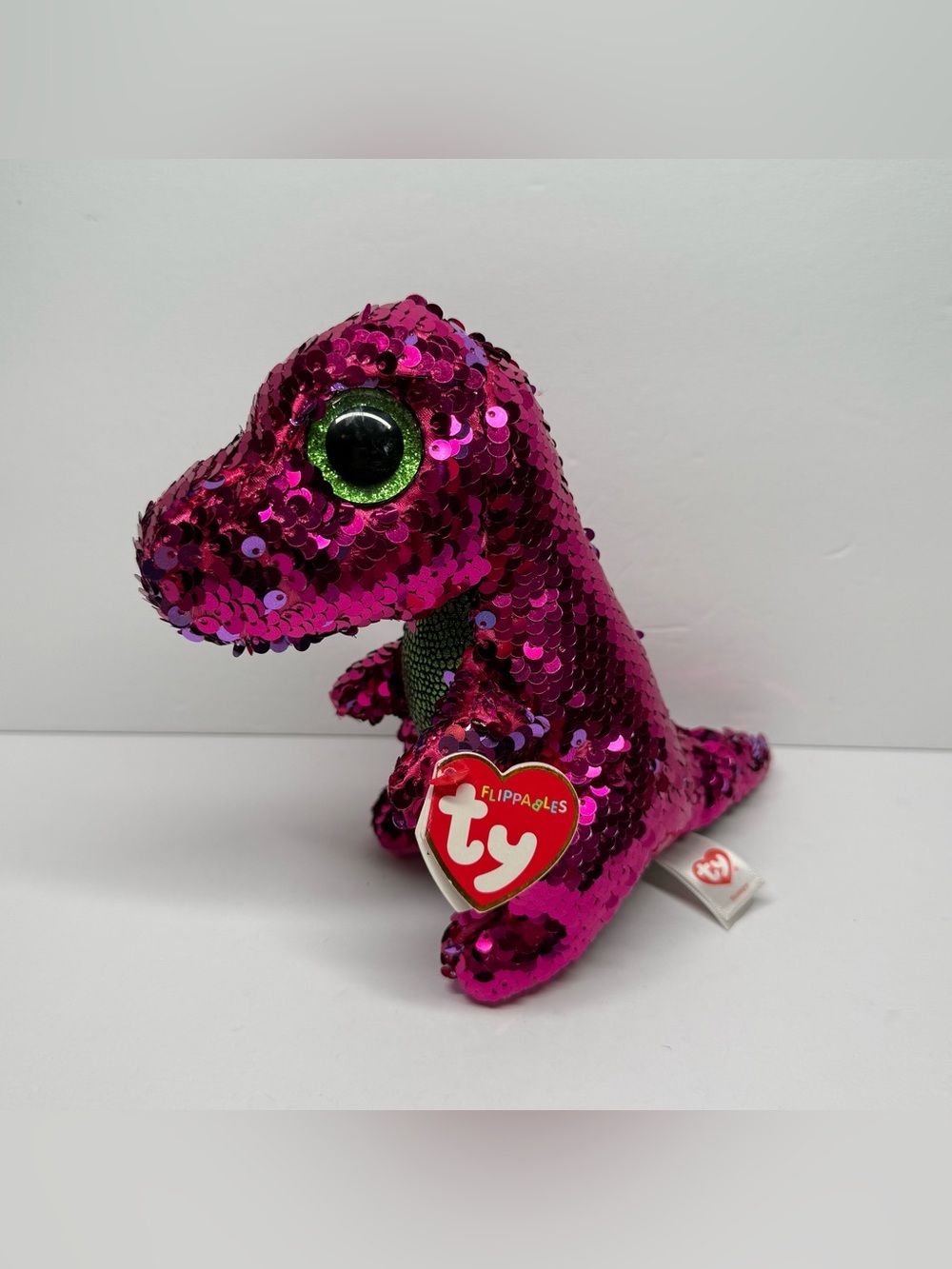 Ty Flippables Stompy Dinosaur 7" Pink Purple Sequin Stuffed Plush Toy w Tag 2018